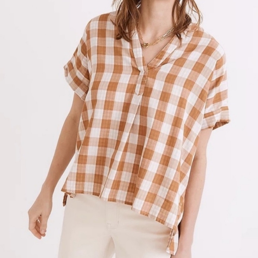 Madewell Brown and White Plaid Blouse - Picture 3 of 4